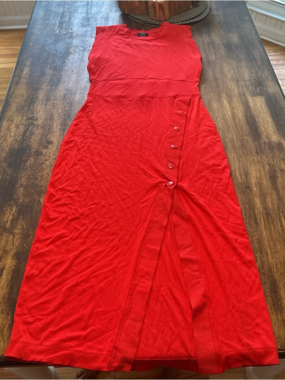 Sleeveless Red Button-Front Midi Dress